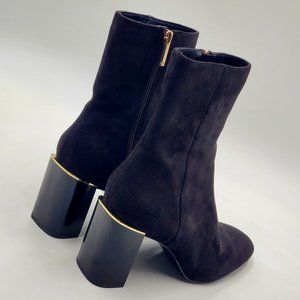 Zara Velvet Booties Gold Trimmed Block Heels